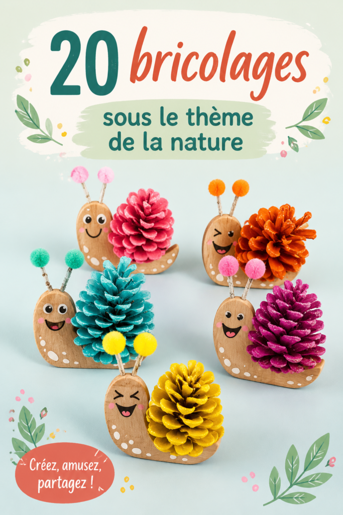 Bricolages créatifs réalisés avec des matériaux naturels, décorant un espace lumineux.