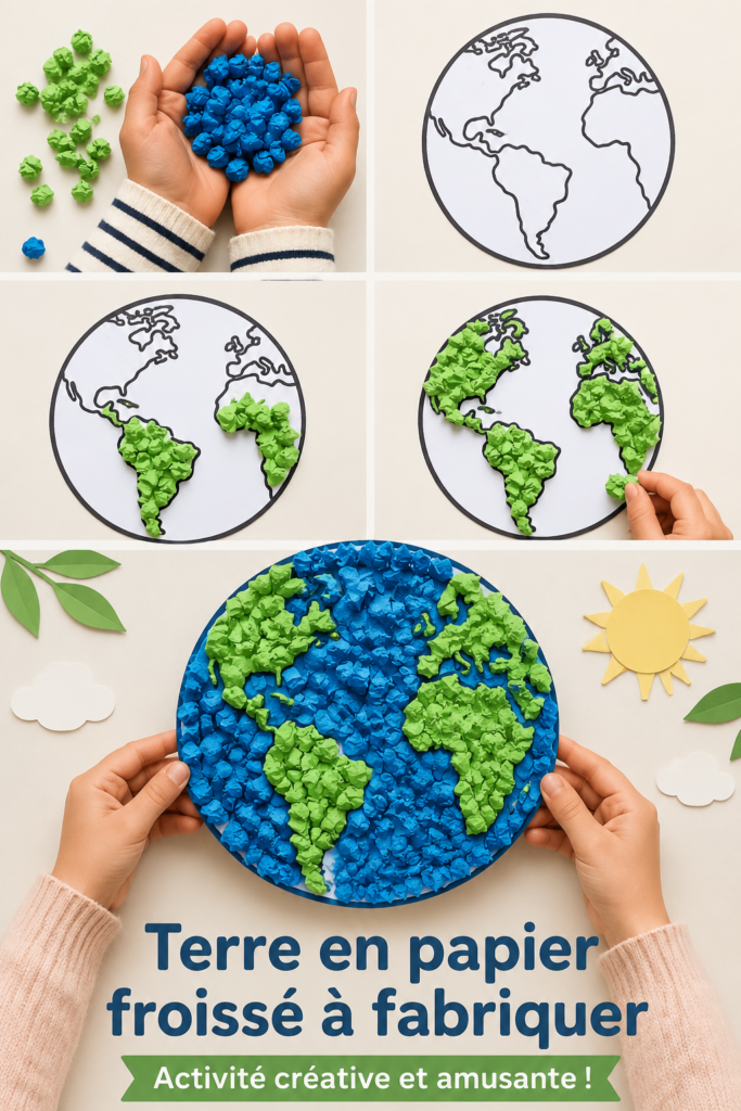 Activité manuelle enfants : globe terrestre en papier froissé