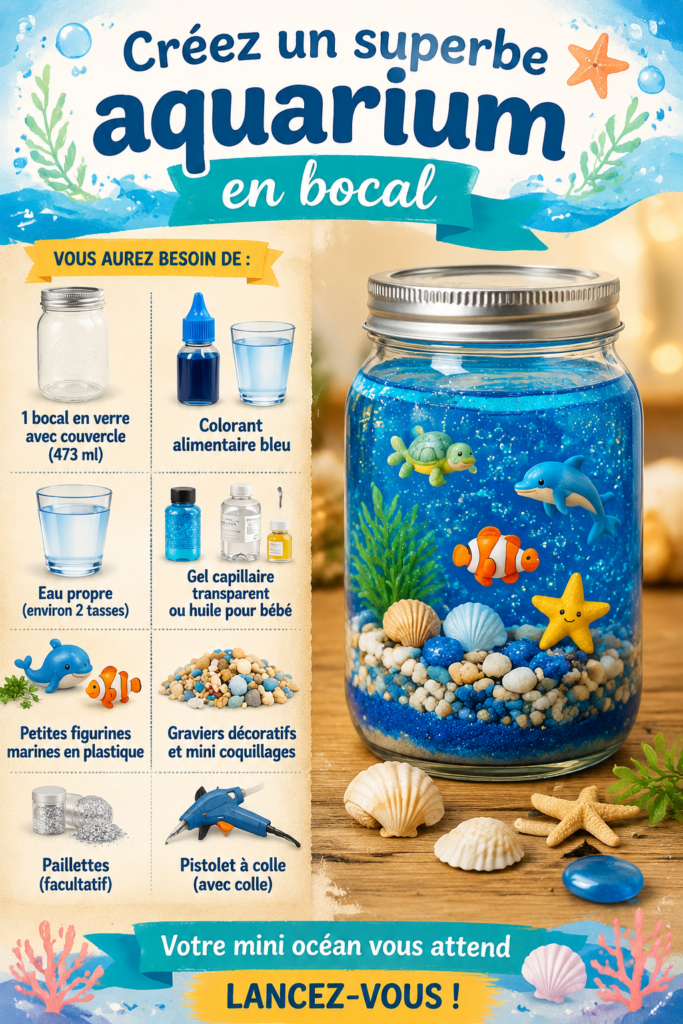 Une aquarium miniature en bocal avec des plantes aquatiques et des poissons colorés.