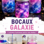 Un bocal galactique lumineux sur une table, répandant une lumière douce et colorée.