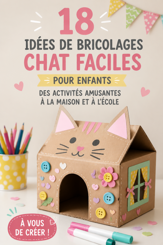 Un enfant réalisant un bricolage sur un thème félin, mettant en avant sa créativité.