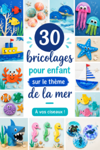 Bricolages colorés inspirés de la mer réalisés par des enfants.