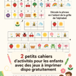 Cahier d'activités imprimé avec des jeux pour enfants sur une table.