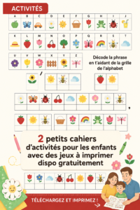 Cahier d'activités imprimé avec des jeux pour enfants sur une table.