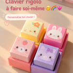 Un clavier DIY coloré et amusant sur un bureau moderne.