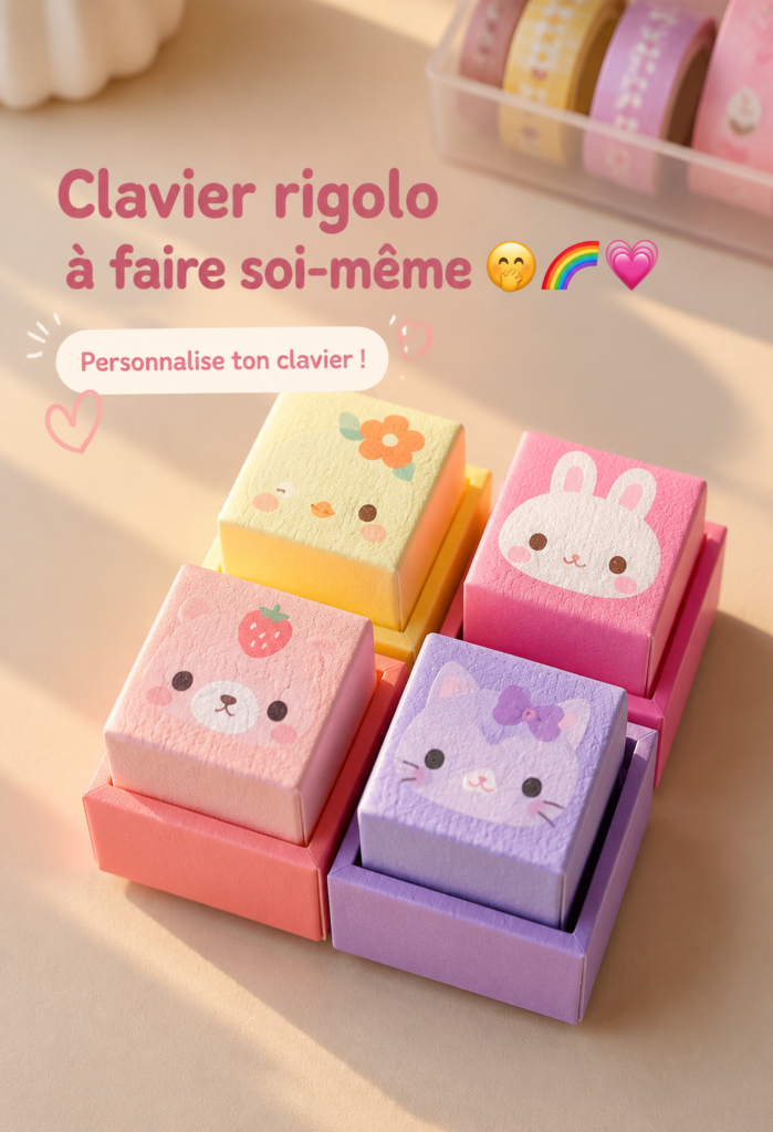 Un clavier DIY coloré et amusant sur un bureau moderne.