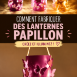 Lanternes en papier en forme de papillon illuminées dans un jardin