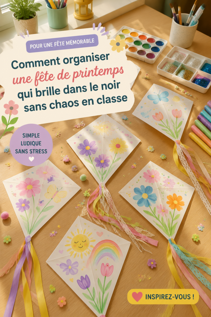 Fête printanière avec décorations lumineuses en extérieur.
