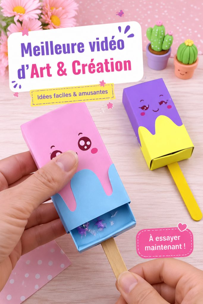 Un enfant souriant réalisant un projet de bricolage coloré avec des fournitures créatives.