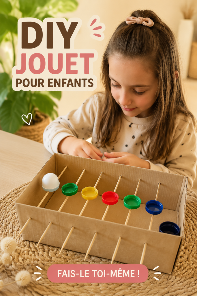 Des enfants jouant avec des jouets DIY faits maison, mettant en avant leur créativité.