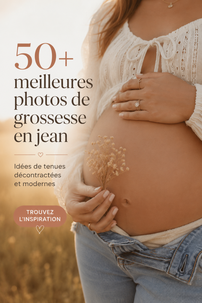 Femmes enceintes en jeans affichant des looks modernes et décontractés.