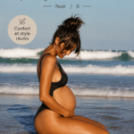 Maillot de bain noir élégant pour femmes enceintes sur une plage