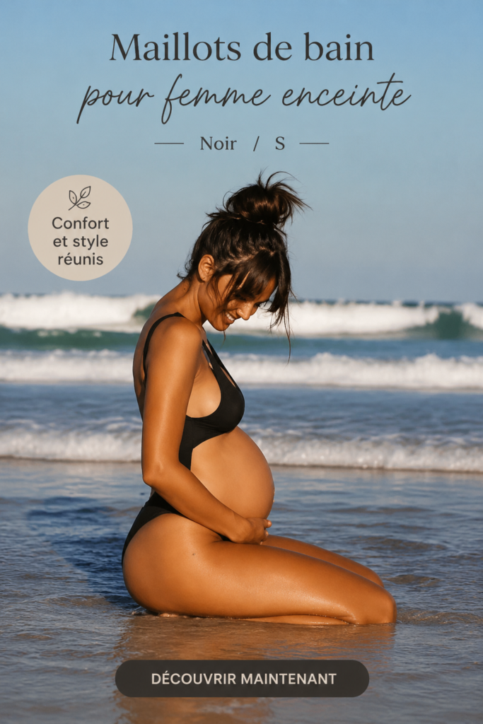 Maillot de bain noir élégant pour femmes enceintes sur une plage