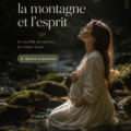 Homme méditant sur un sommet de montagne, entouré de paysages sereins.