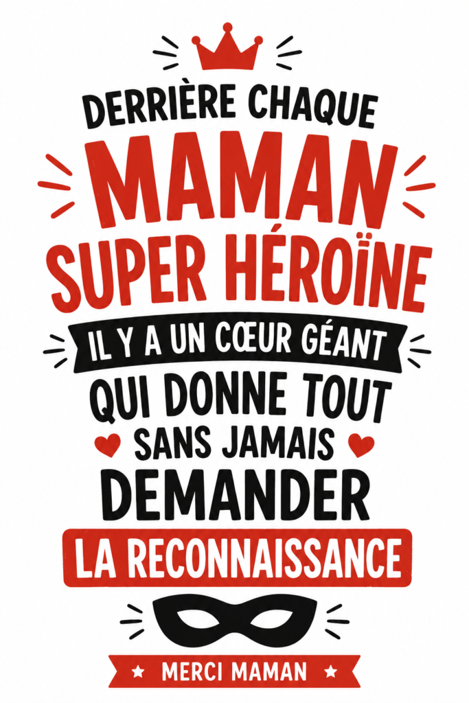 Affiche 'Mamans Super Héros' accrochée sur un mur moderne, décorée avec un cadre élégant.