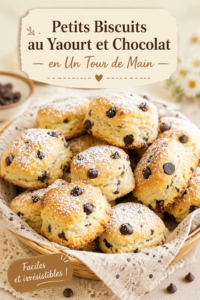 Des petits biscuits au yaourt et chocolat sur une assiette.