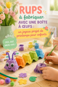 Un enfant souriant en train de décorer des boîtes d'œufs pour un projet de bricolage printanier.