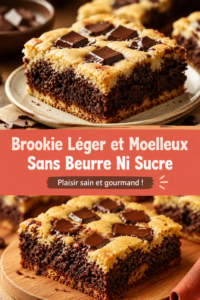 Brookie léger et moelleux sur une assiette, sans beurre ni sucre