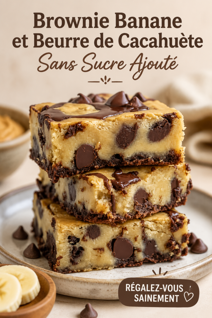 Brownie moelleux à la banane et beurre de cacahuète sur une assiette