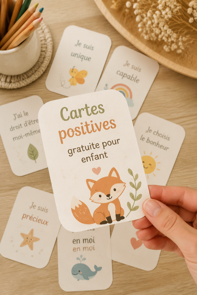 Exemple de cartes positives colorées pour enfants à imprimer.