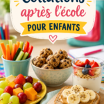 Assortiment de collations saines pour enfants après l'école avec fruits, légumes et dips