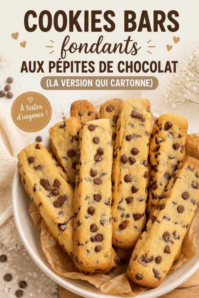 Cookies bars fondants aux pépites de chocolat sur une assiette
