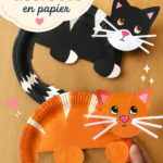 Un chat en assiette en papier coloré réalisé par des enfants, parfait pour une activité DIY