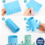 Une pieuvre en papier colorée réalisée par un enfant