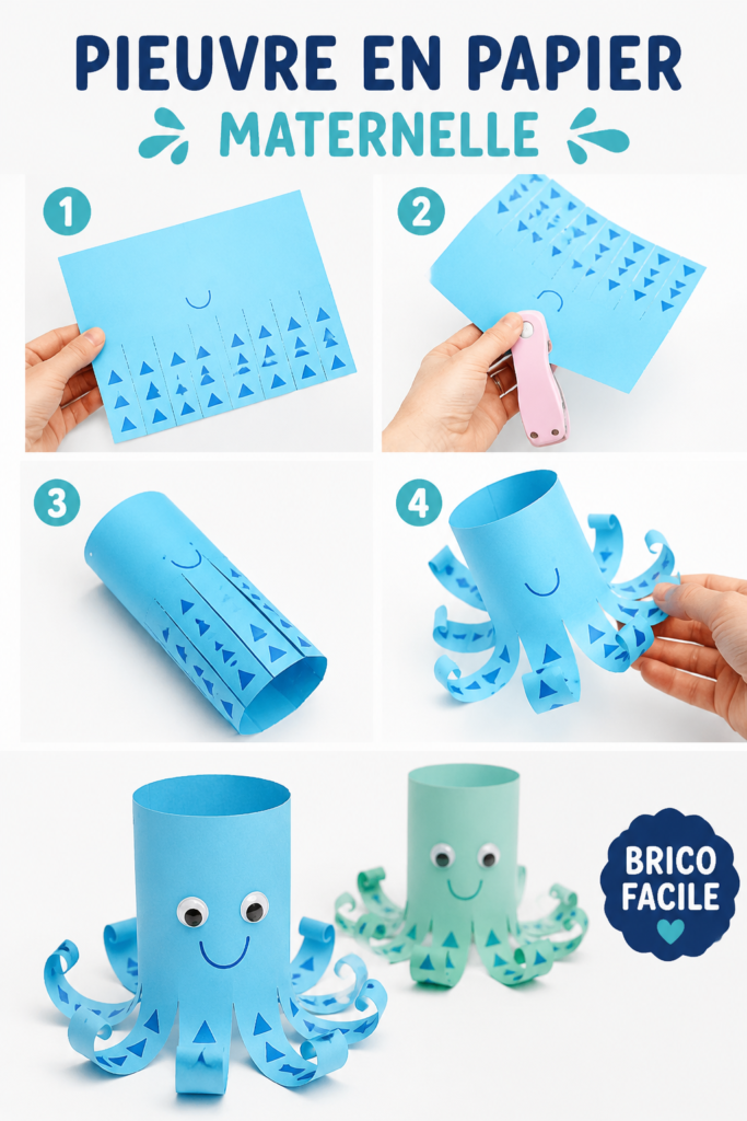 Une pieuvre en papier colorée réalisée par un enfant