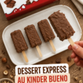 Dessert kinder bueno sans cuisson, présentant une texture crémeuse sur un plat élégant.