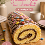 Gâteau roulé au Nutella sur une assiette décorée