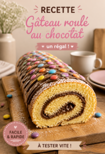 Gâteau roulé au Nutella sur une assiette décorée
