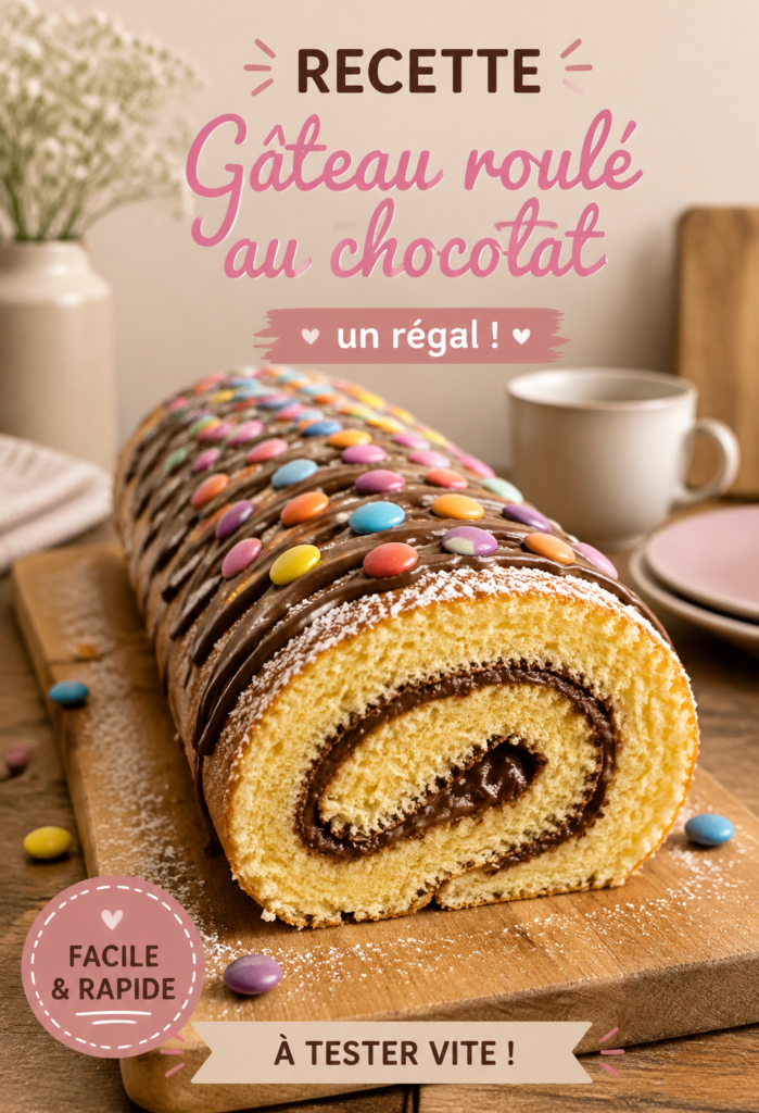 Gâteau roulé au Nutella sur une assiette décorée