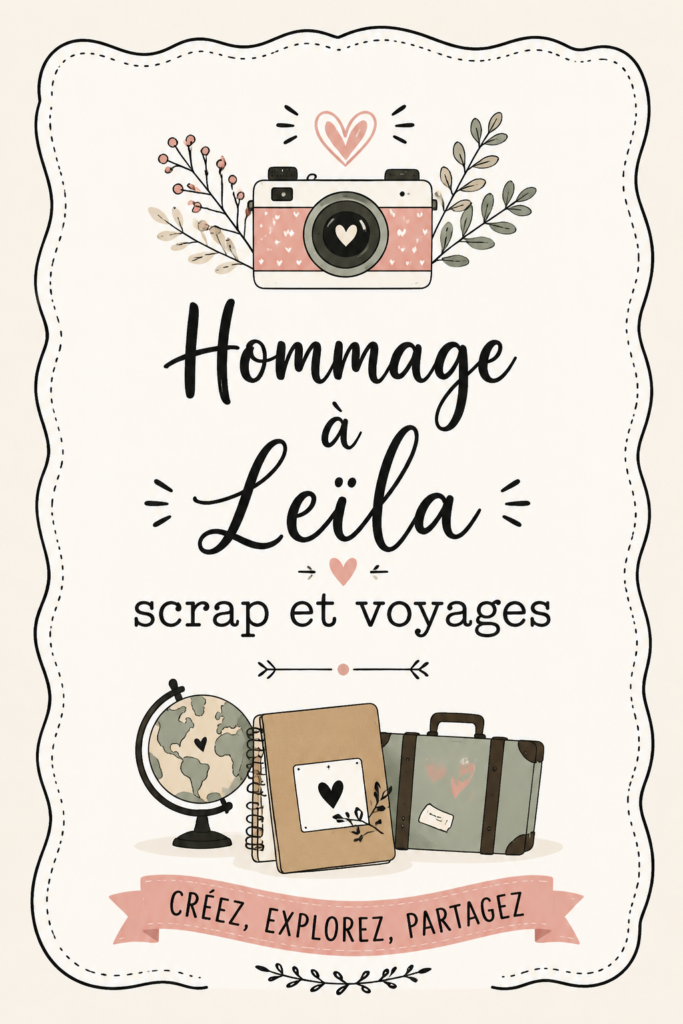 Un hommage créatif à Leïla à travers le scrapbooking avec des photos de voyages.