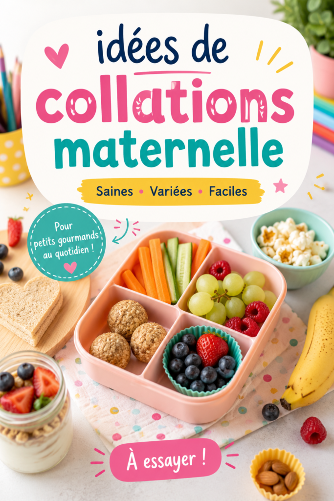 Assortiment coloré de collations saines pour enfants, comprenant des fruits et des légumes.