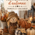 Image d'une création d'automne de style primitif, mettant en avant des matériaux naturels et des couleurs chaudes
