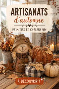 Image d'une création d'automne de style primitif, mettant en avant des matériaux naturels et des couleurs chaudes