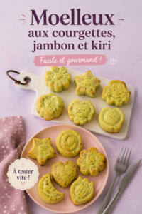 Un moelleux aux courgettes, jambon et Kiri, savamment présenté sur une assiette.