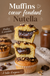 Muffins au Nutella avec cœur fondant sur une assiette