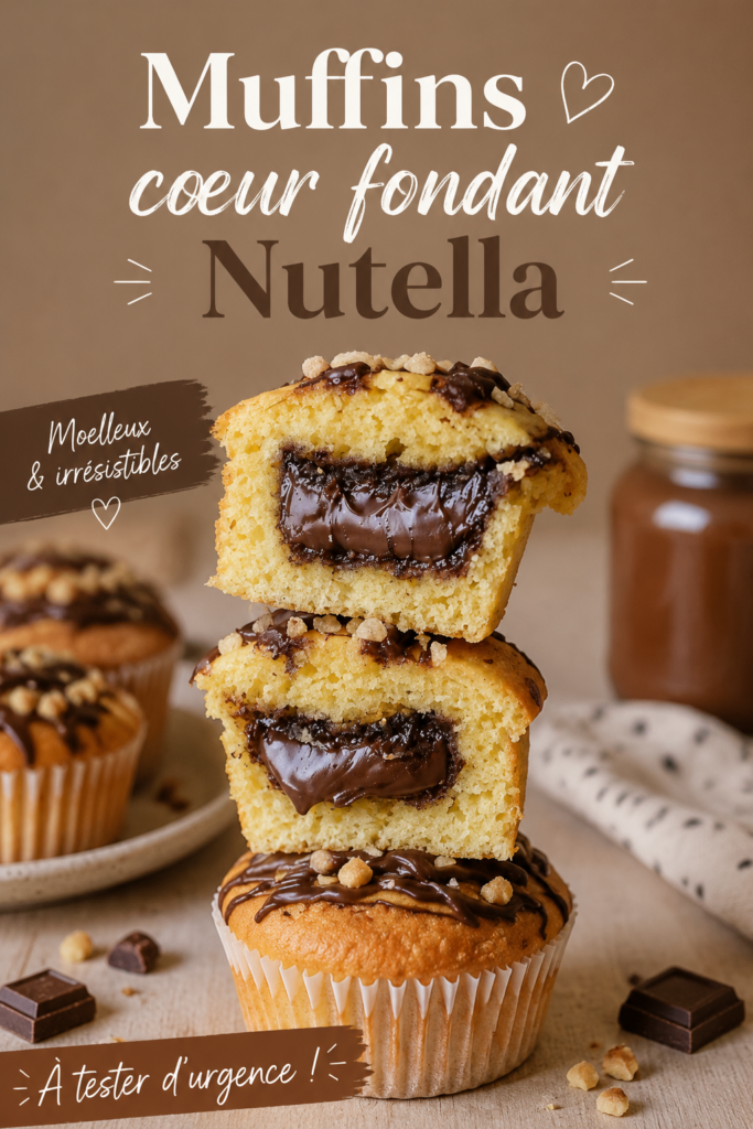 Muffins au Nutella avec cœur fondant sur une assiette