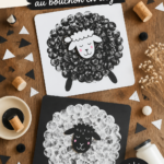 Peinture d'un mouton réalisée avec un bouchon en liège.