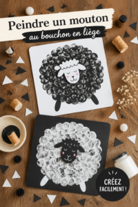 Peinture d'un mouton réalisée avec un bouchon en liège.