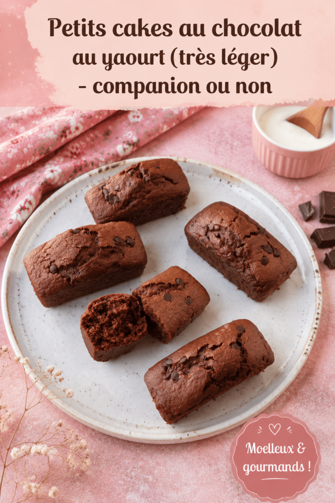 Des petits cakes au chocolat au yaourt, légers et moelleux sur une assiette.