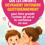 Un parent avec son enfant, partageant des mots positifs pour renforcer leur estime de soi.