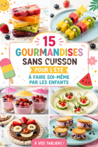 Des enfants préparant des desserts d'été sans cuisson dans une cuisine lumineuse.