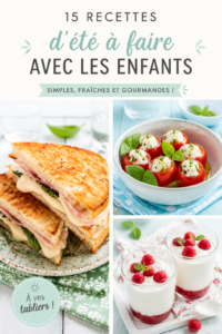 Image colorée de plats d'été préparés avec des enfants dans la cuisine.