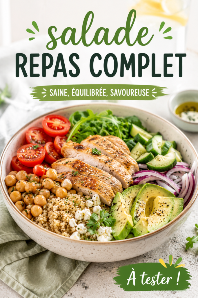 Une salade complète avec des légumes frais et des protéines variées, idéale pour un repas d'été.