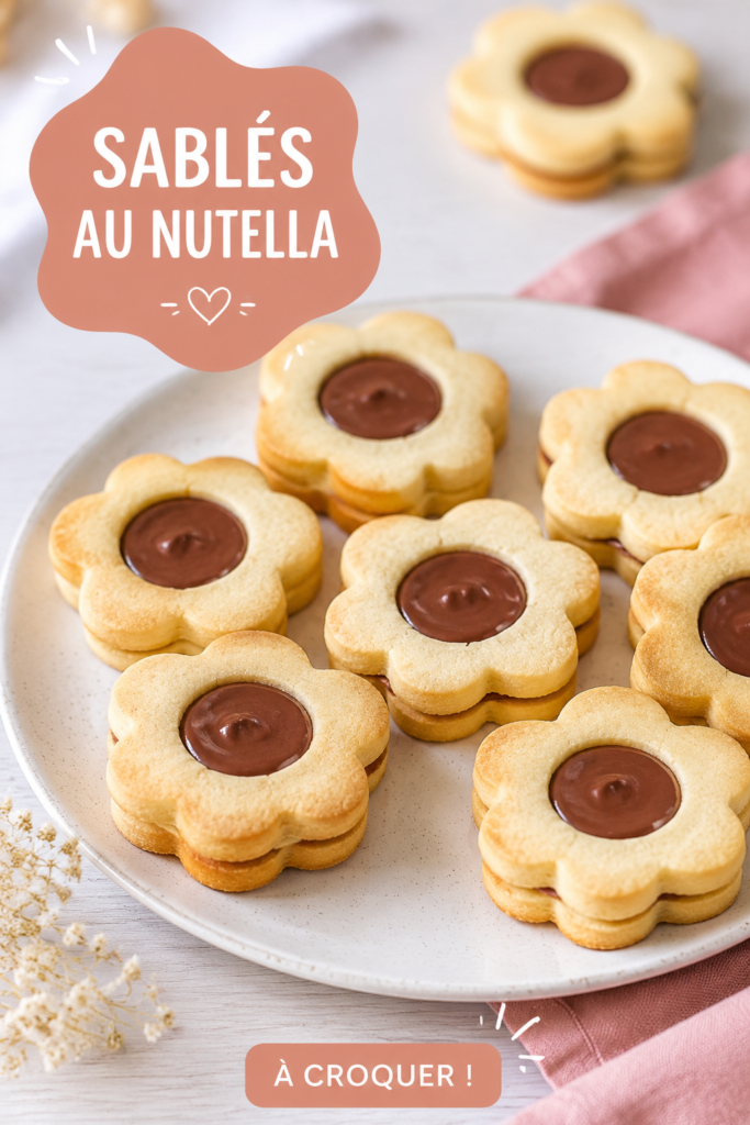 Recette de sablés au Nutella® sur une assiette, décorés de chocolat et d'amandes