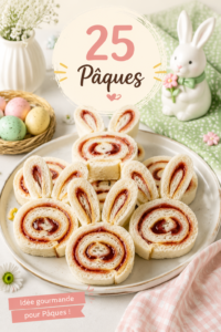 Un assortiment coloré de snacks de Pâques pour enfants, incluant des sucettes en chocolat et des fruits décorés