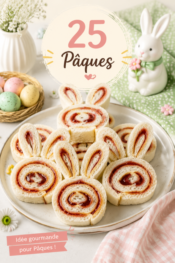 Un assortiment coloré de snacks de Pâques pour enfants, incluant des sucettes en chocolat et des fruits décorés